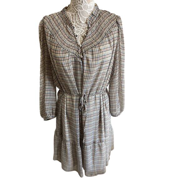 Loft Ivory Plaid Tie-Waist Dress – Petite XL - Picture 3 of 7